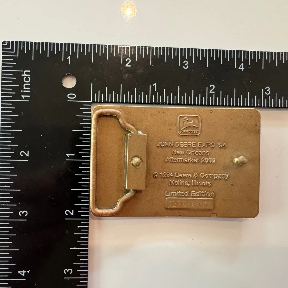 John Deere Power Belt Buckle‎ Vintage Brass Farm Tractor Equipment Expo 1994